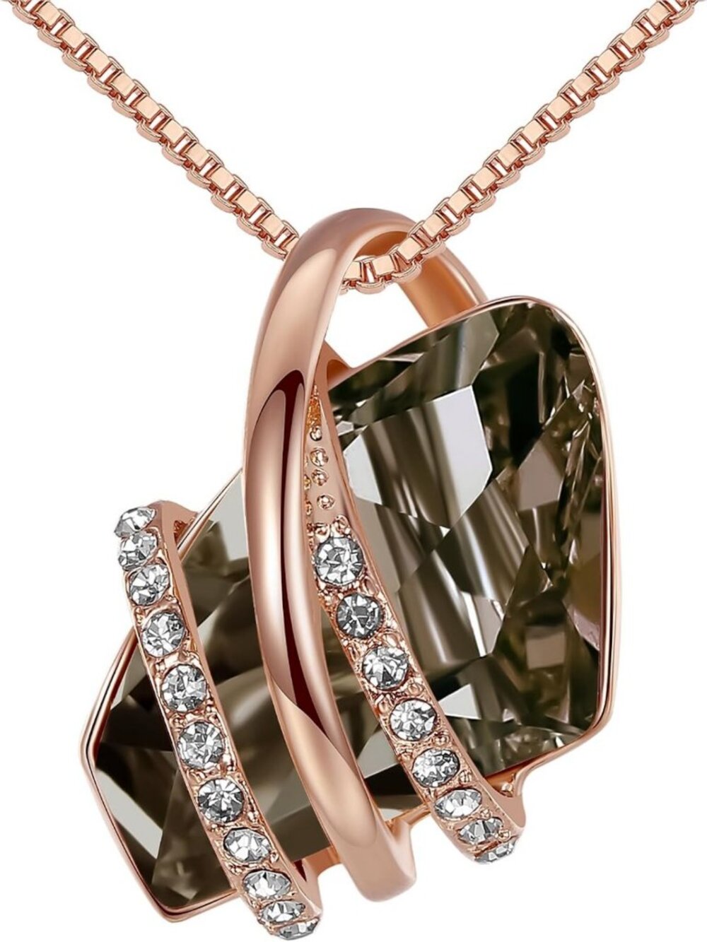 Birthstone Crystal Pendant Necklace, 18K Rose Gold/Silvertone, Adjustable 18-20